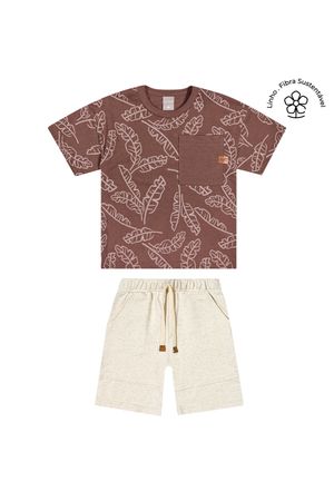 Conjunto Infantil Menino Folhas Bolso Colorittá Marrom