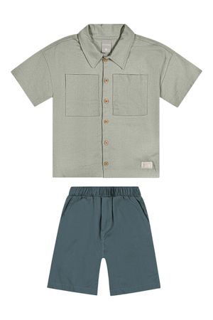 Conjunto Infantil Menino Camisa Linho Colorittá Verde Claro