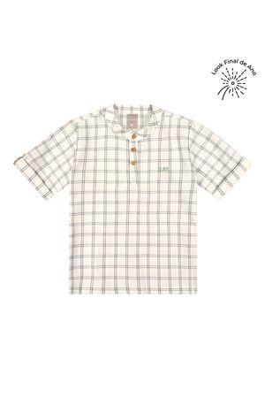 Camisa Infantil Menino Gola Padre Xadrez Colorittá Bege