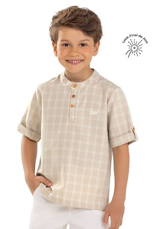 Camisa Infantil Menino Gola Padre Xadrez Colorittá Marrom