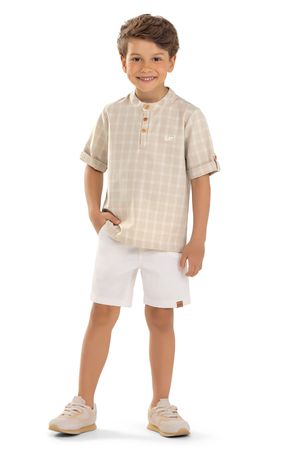 Camisa Infantil Menino Gola Padre Xadrez Colorittá Marrom