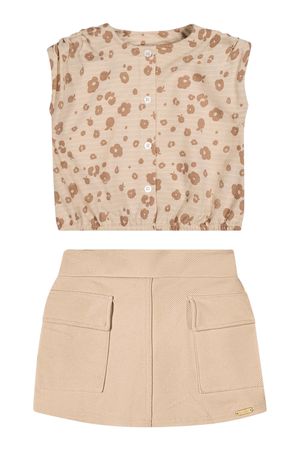 Conjunto Infantil Menina Cargo Floral Colorittá Bege