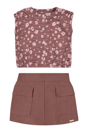 Conjunto Infantil Menina Cargo Floral Colorittá Marrom