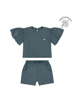 Conjunto Infantil Menina Manga Ampla Colorittá Azul