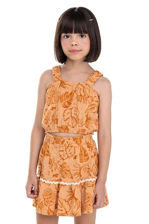 Conjunto Infantil Menina Folhas Tropical Colorittá Marrom