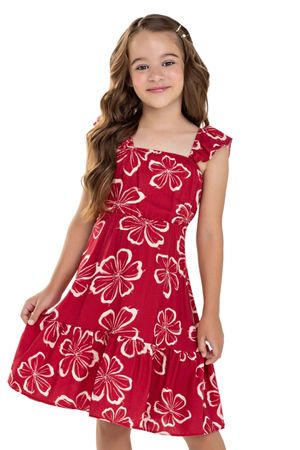 Vestido Infantil Menina Hibiscos Colorittá Vermelho