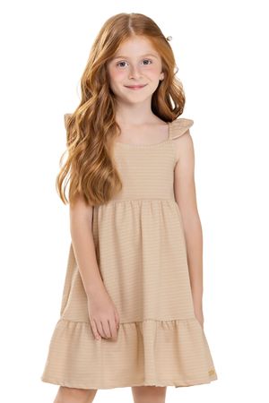 Vestido Infantil Menina Alças Babados Colorittá Bege