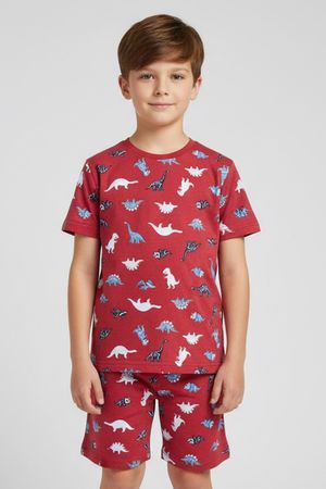 Pijama Curto Infantil Menino Com Estampa Elian Vermelho