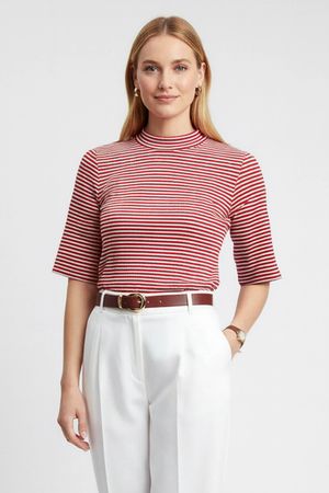 Blusa Feminina Gola Alta Listrada Marialícia Vermelho