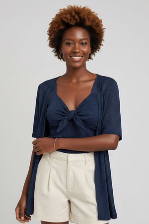 Regata Feminina Laço Lurex Marialícia Azul