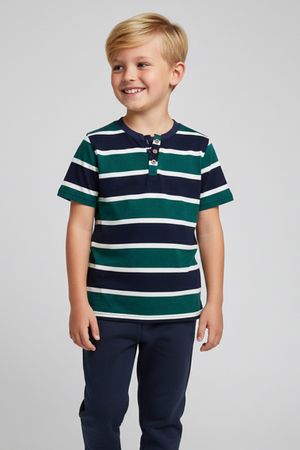 Camiseta Infantil Menino Listrada Peitilho Elian Azul