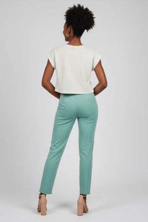 Blusa Feminina Malha Listrada Regular Marialícia Bege