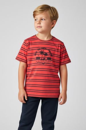 Camiseta Infantil Menino Listras Tropical Elian Vermelho
