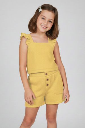 Conjunto Infantil Menina Texturizado Babados Elian Amarelo