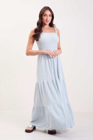Vestido Longo Com Alças Feminino Marialícia Azul Claro
