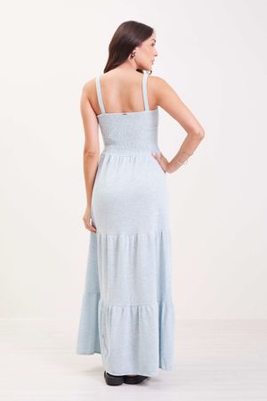 Vestido Longo Com Alças Feminino Marialícia Azul Claro