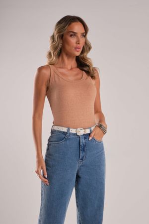 Regata Feminina Alças Largas Marialícia Laranja Claro