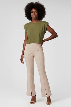 Calça Feminina Flare Com Fenda Frontal Marialícia Bege