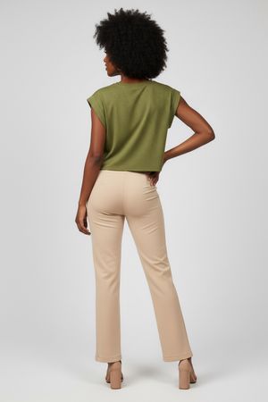 Calça Feminina Flare Com Fenda Frontal Marialícia Bege