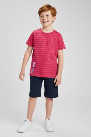 Camiseta Infantil Menino Botonê Listras Elian Vermelho