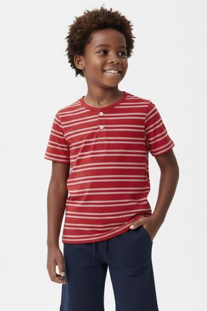 Camiseta Infantil Menino Listras e Botões Elian Vermelho