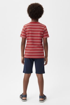 Camiseta Infantil Menino Listras e Botões Elian Vermelho