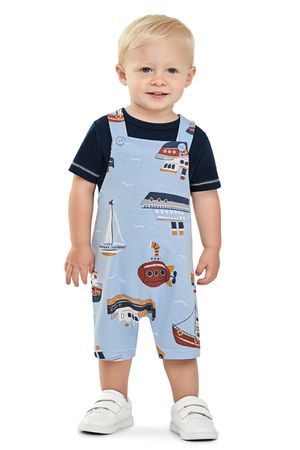 Conjunto Bebê Menino Jardineira Barcos Elian Azul