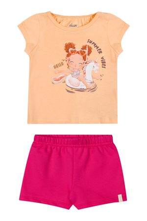 Conjunto Bebê Menina Com Estampa Elian Laranja