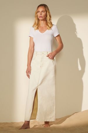 Saia Feminina Midi Sarja Elastano Marialícia Bege