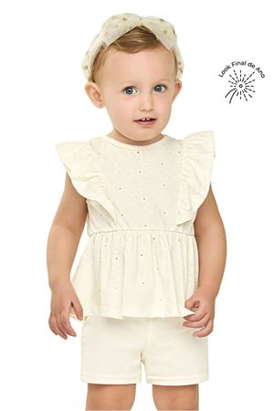 Conjunto Bebê Menina Floral Devorê Elian Bege