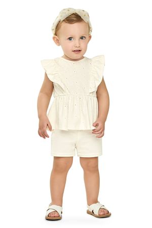 Conjunto Bebê Menina Floral Devorê Elian Bege