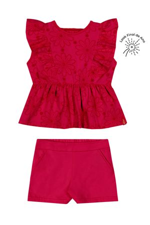 Conjunto Bebê Menina Floral Devorê Elian Vermelho