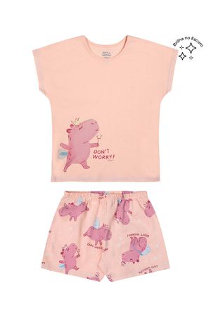 Pijama Curto Infantil Menina Capivara Elian Rosa