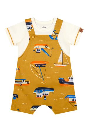 Conjunto Bebê Menino Jardineira Barcos Elian Amarelo