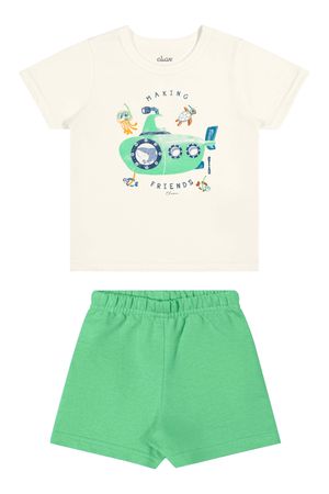 Conjunto Bebê Menino Curto Moletom Elian Bege