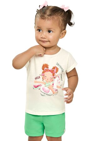 Conjunto Bebê Menina Com Estampa Elian Bege