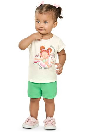 Conjunto Bebê Menina Com Estampa Elian Bege