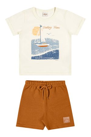 Conjunto Infantil Menino Desenho Barco Elian Bege