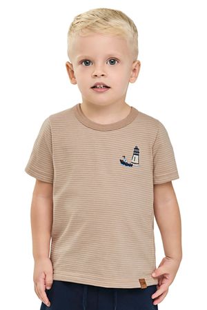 Camiseta Infantil Menino Navy Listrada Elian Marrom
