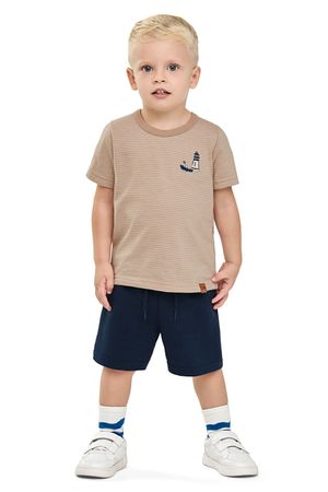 Camiseta Infantil Menino Navy Listrada Elian Marrom