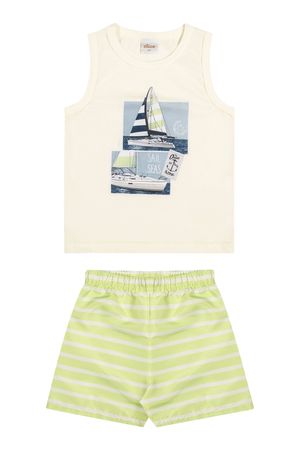 Conjunto Infantil Menino Estampa Veleiro Elian Bege