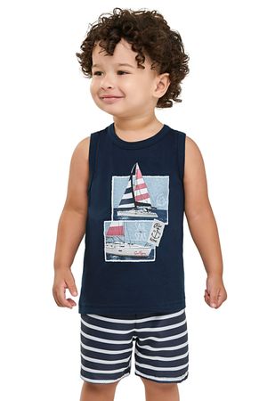 Conjunto Infantil Menino Estampa Veleiro Elian Azul