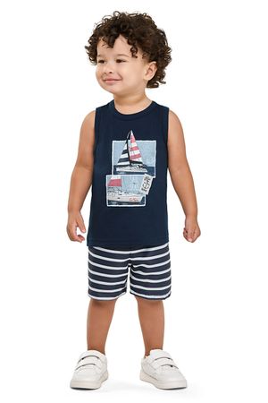Conjunto Infantil Menino Estampa Veleiro Elian Azul