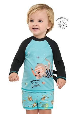 Conjunto de Praia Infantil Menino Proteção UV Elian Azul