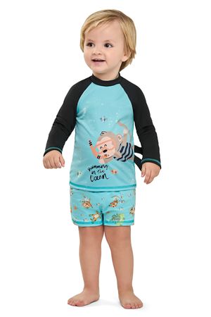 Conjunto de Praia Infantil Menino Proteção UV Elian Azul