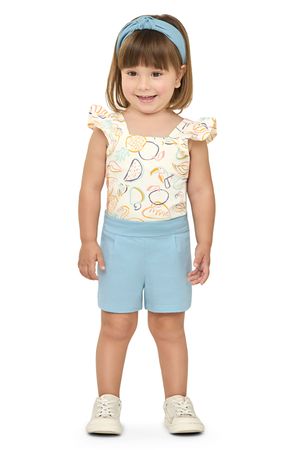 Conjunto Infantil Menina Desenho Tropical Elian Bege