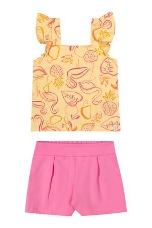 Conjunto Infantil Menina Desenho Tropical Elian Amarelo