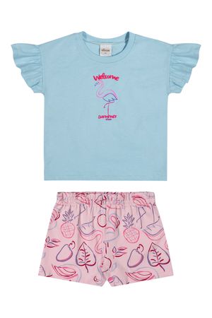 Conjunto Infantil Menina Flamingo Elian Azul