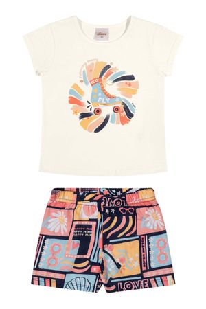Conjunto Curto Infantil Menina Patins Elian Bege