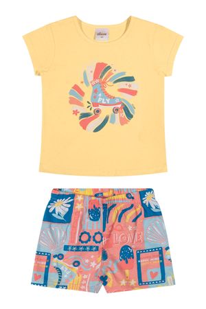 Conjunto Curto Infantil Menina Patins Elian Amarelo